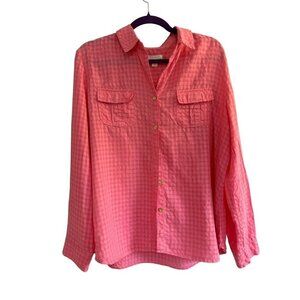 Charter Club Pink Linen Blend Button-Up Shirt Roll-Tab Sleeves XL